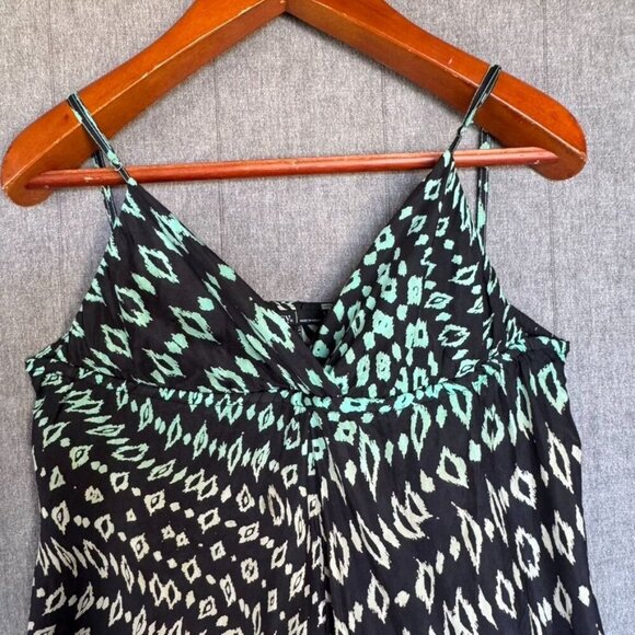 Vintage Y2k Gypsy 05 100% Silk Black Green Tribal Print Maxi Sun Dress Size S - Picture 4 of 12